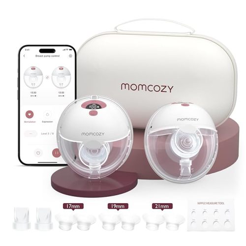 Momcozy M5 Smart APP Controlled Wearable Breast Pump, Hands-Free Wireless Electric Pump, 3 Modes 9 Suction Levels, BPA-Free, Portable Lightweight, 24mm Flange, 2-Pack Cozy Red