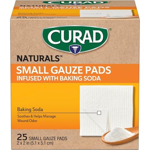 CURAD® Naturals™ Small Gauze Pads with Baking Soda, 2 in x 2 in, 25 Count