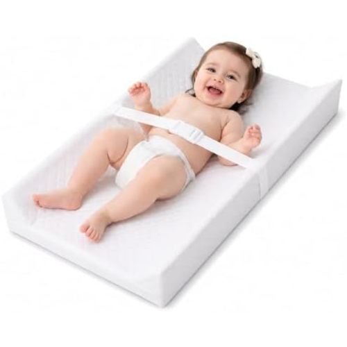 Waterproof Baby Changing Pad 32 x 16 Inch, Contoured Diaper Changing Pad for Dresser & Changing Table, Wipeable Non Slip Changing Mat with Safety Strap, Baby Changing Pad for Newborns & Toddlers