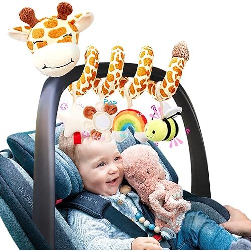 Spiral Car Seat Baby Toys 0-6 Months, Infant Carseat Sensory Toys Hanging Stroller Accessories, Newborn Gifts for Baby Boys Girls Essentials | Cute Colorful Giraffe