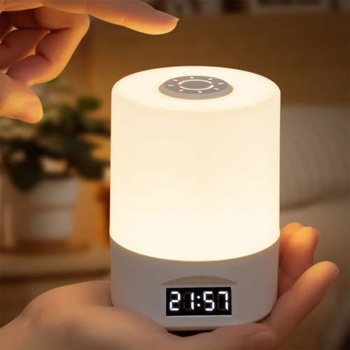 Touch Control LED Night Light with Digital Clock, 3 Color Rechargeable Dimmable Bedside Lamp, Eye-Caring Cordless Bedside Light,Bedroom ,Offices(1pcs)