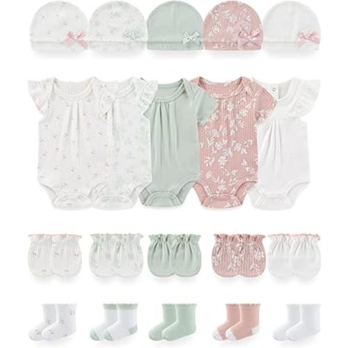 Baby Boy Girl Bodysuit Set 20-Piece Unisex Baby Clothes Outfit and Accessories