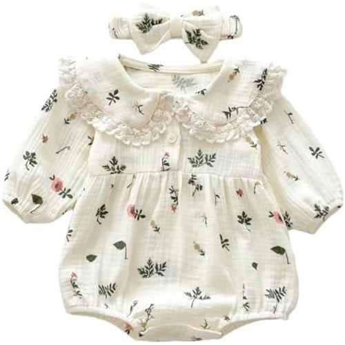 Baby Girl 3-24 Months Long Sleeve Floral Romper & Headband Set