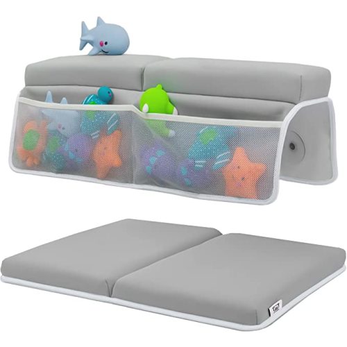 Toodly Baby Bath Kneeler and Elbow Rest Pad Set - Thickest Bathtub Kneeler Pad with Memory Foam and Bath Toys Organizer - Ideal Bath Kneeling Pad for Bathing Baby - Relieve your Knees and Elbows