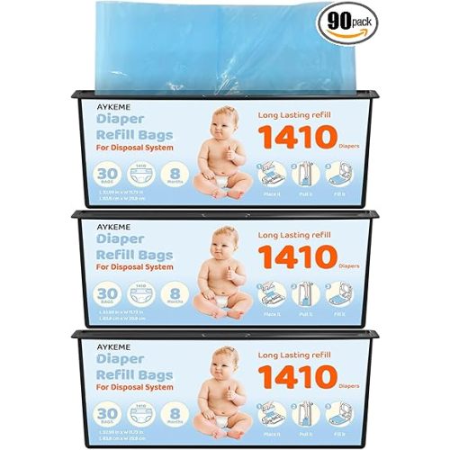 90 Bags Diaper Pail Refills Bags Compatible with Genie Easy Roll Signature & Platinum Diaper Pails | 7-Layer OdorLock Technology | Up to 10 Months Use,3 Pack