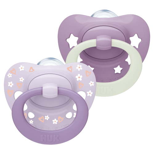 NUK First Choice Classic Night Baby Pacifiers, 0-6 Months, Orthodontic Pacifiers that Glow in the Dark, 95% Baby Acceptance**, Purple, 2 Count - Walmart.ca