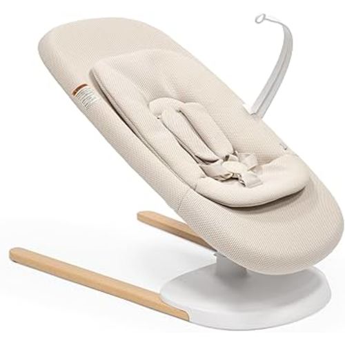 Stokke Yoga Baby Bouncer & Swing, Light Sand - Dual Movement to Soothe & Stimulate Babies Up to 20 lbs - Includes Newborn Cushion for Head Support - Three Adjustable Positions
