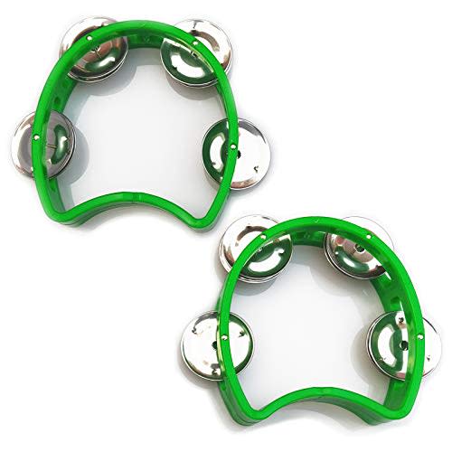 Tambourine Mini Hand Bell Percussion Musical Instrument Small Tambourine (Green 2 Pack)