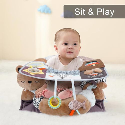 Lovvie & Joy 2-in-1 Tummy Time Mat & Seated Support Pillow,Baby Tummy Time Pillow Support for Newborns and Older Babies,with Detachable Support Pillow and Toys Bear