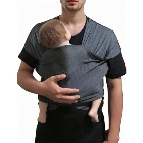 Baby Wrap Sling Carrier for Newborn, Infant, Toddler, Kid | Breathable Lightweight Stretch Mesh Water Sling | Nice for Summer, Pool, Beach, Swimming | Perfect Shower Gift Gray