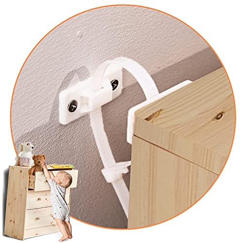 KareKlub Furniture Anchors and Straps (Pack of 10) for Dresser, Bookcase, Shelves and Earthquake Resistant Anti Tip Safety for Child, Pet and Baby Proofing