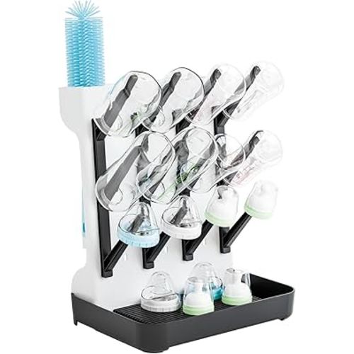 SuoXing Baby Bottle Drying Rack Space Saving,Countertop Vertical Bottle Rack Dryer and Holder for Baby,Large Baby Bottle Station Organizer and Stand for Brushes,Pacifiers,Breast Pump,Dish,Black