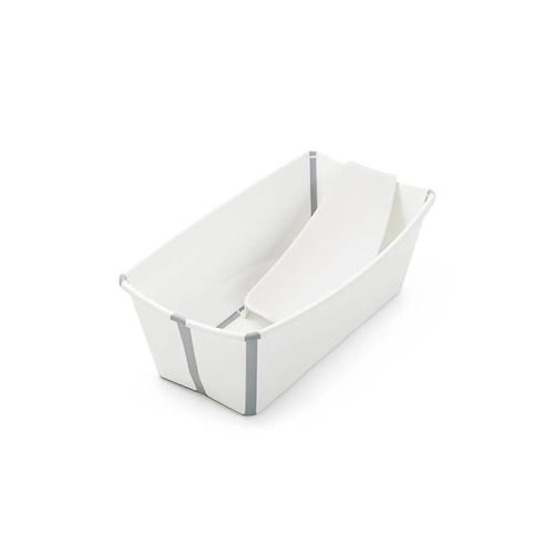 Stokke Flexi Bath Portable Baby Bathtub Bundle with Heat-Sensitive Plug and Newborn Baby Bath Support, White Grey