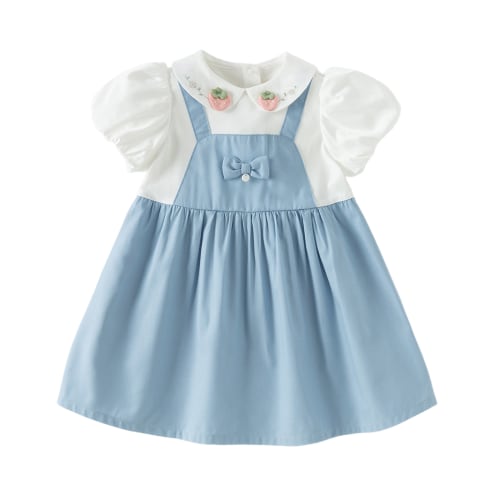 Dave&Bella Toddler Girls Summer Beige Doll Collar College-style Fake-two-piece Dress