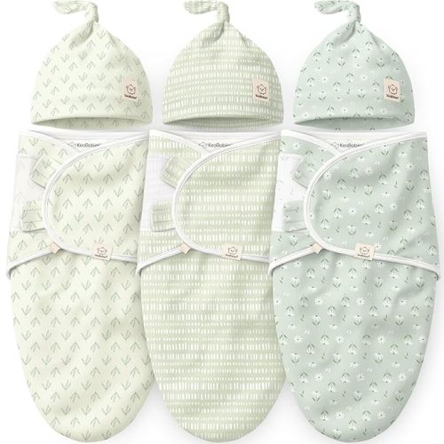 3pk Organic Swaddles for Newborns Girls, Boys & Hats (Leafy, 0-3M) | Soft Cotton Baby Sleep Sacks 0-3 Months, Breathable Baby Hats and Swaddles 0-3 Months, Newborn Essentials Must Haves