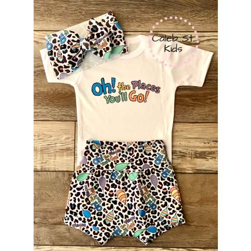 Oh The Places You'll Go Baby or Toddler Set / Baby Bummies Biker Shorts / Seuss Outfit
