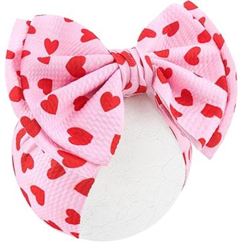 YanJie Valentines Baby Headband Bow Large Hair Bows Red Headband Wide Newborn Bows Pink Heart Handmade Hairbands Hair Accessories Gift Girls Outfit