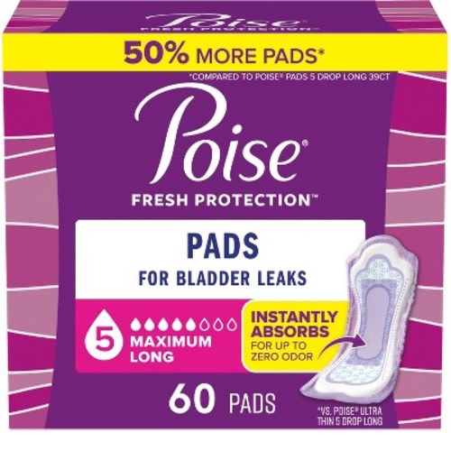 Poise Maximum Absorbency Incontinence Pads - Long - 60ct