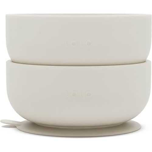 Lalo Suction Bowls - 2 Pack, 100% Silicone Non-Toxic BPA-Free Baby Bowls with Suction Base To Prevent Accidental Tip-Overs - Silicone Bowls For Babies And Toddlers - Oatmeal