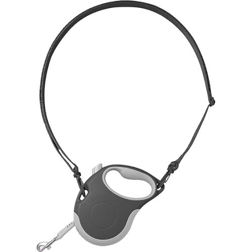 Upgraded Retractable Dog/Cat/Pet Leash with Crossbody Strap - 5 meters/16 feet, Black | Hands Free, Wearable | Durable Ergonomic One Handed Brake, Pause, Lock | Tangle Free Truelove (Medium)