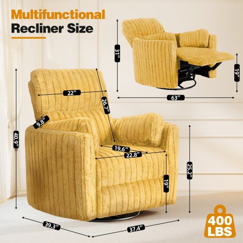 Rossetta Swivel Rocking Glider Power Recliner Chair with 24" Wide Seat & Type-C & USB Ports