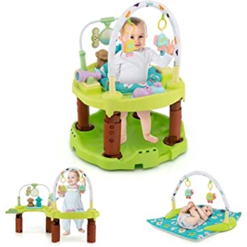 BABY JOY Baby Bouncer Activity Center, 3 in 1 Activity Center & Table | Infant Play Mat, Bouncing Activity Saucer w/Music, 3 Adjustable Height, 360° Seat for Babies 0-24 Months (Green)