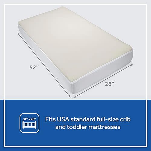 Sealy Baby Quilted Organic Cotton Top Breathable Fitted Waterproof Infant Crib Mattress Protector Pad and Toddler Bed Cover, Durable and Comfortable Topper, Machine Washable, 52” x 28”- Cream