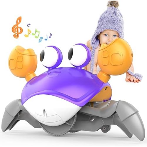 Yeaye Crawling Crab Baby Toys Infant - Tummy Time Toy Gifts for 3 4 5 6 7 8 9 10 11 12 Boy Girl with Learning Crawl System Music for 0-6 6-12 12-18 36 Months Walking Toddler Birthday Gift(Purple)