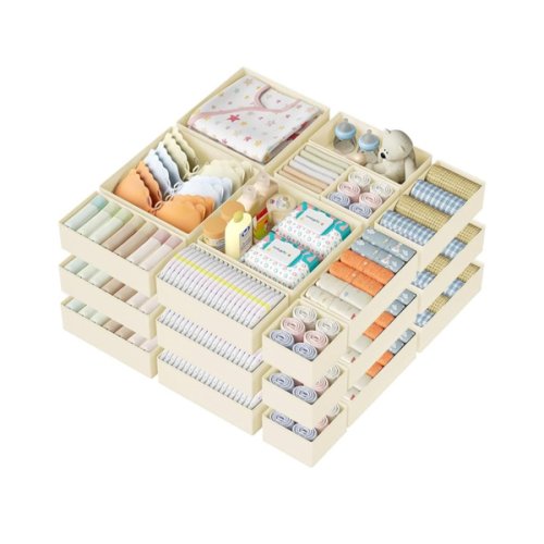 DIMJ Drawer Organizer Clothes Storage - 18 Pack Baby Dresser Organizer for Nursery, Foldable Closet Drawer Organizer Bins for Bedroom Organization, Fabric Storage Dividers for Socks, Underwears, Bras