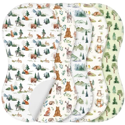 SmoothNovelty 5 Pack Woodland Animal Baby Burp Cloths for Newborns, 19"x9" | Soft Absorbent Burping Rag, Spit up Cloths for Boy Girl, Baby Shower Nursery Decor Accent, Machine Washable Reusable Rag
