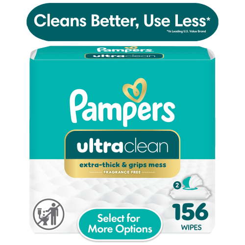 Pampers Baby Wipes Unscented 2-Pack 126 Count Hypoallergenic, Textured Cloth, pH-Balancing
