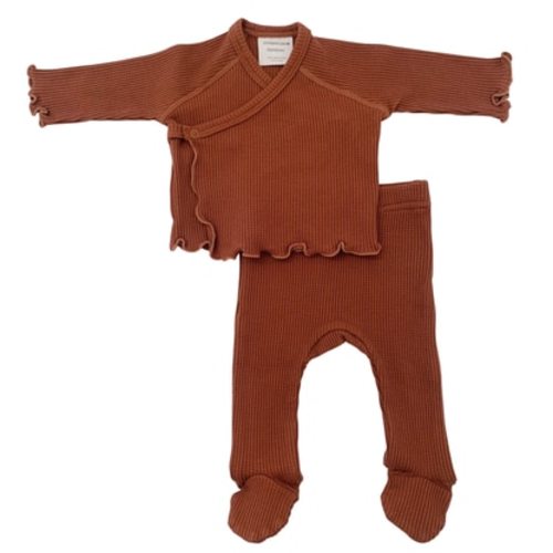 Organic Waffle Kimono & Pant Set, Caramel, Size: 0 - 3 mo.