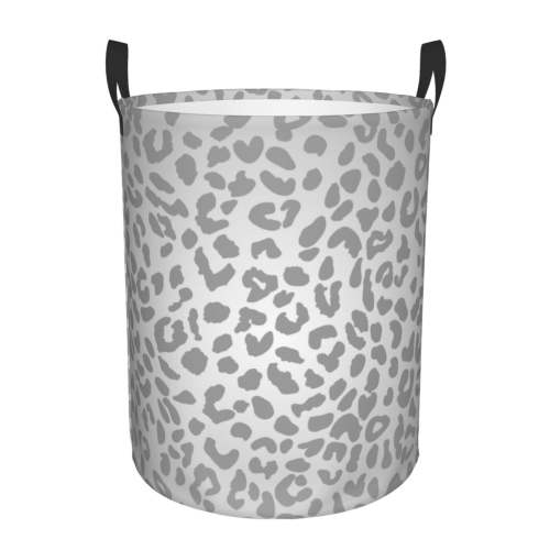 PHELIKA Leopard Print Animal Gray Pattern Snow Cheetah Laundry Basket 65L Large Foldable Round For Dirty Clothes Toy Storage