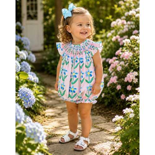 Smocked Printed Flower Bubble - Vintage Inspired Dress, Heirloom, Spring, Easter, Summer, Floral, Matching mommy and sister skirts 593 *B