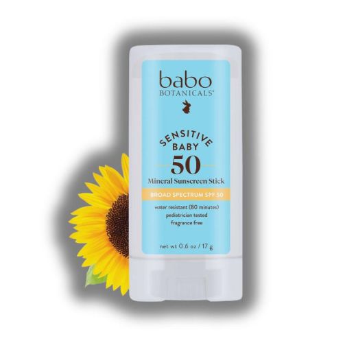 Babo Botanicals Sensitive Baby Mineral Sunscreen Stick SPF 50 | water resistant and created with natural origin mineral zinc oxide - (0.6 oz)
