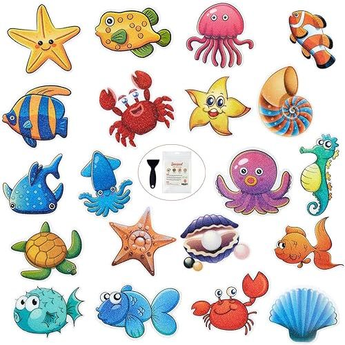 20PCS Non Slip Bathtub Stickers, Large Sea Adhesive Kids Anti Slip Decal Threads for Shower and Bath Tub with Premium Scraper