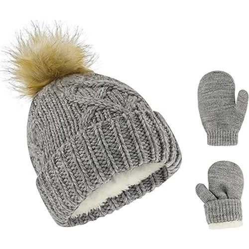 Baby Beanie and Mitten Set & Toddler Winter Hat Boy Girl Fleece Lined for Newborn Infant 0-6, 6-12, 12-24 Months