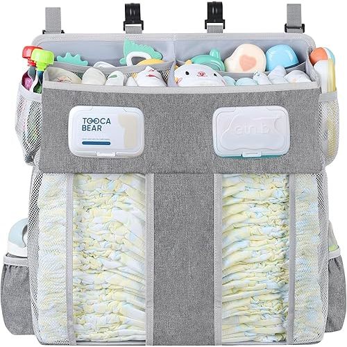 Accmor Changing Table Diaper Organizer, Hanging Diaper Caddy Organizer Stacker for Cribs Changing Table Playard Wall Baby Essentials Storage, Grey