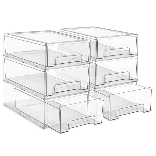 Sorbus Medium Clear Stackable Storage Drawers – 6-Pack Plastic Organizer Bins with Handles – Stackable Pull-Out Storage Drawers for Closet, Pantry, Office, Bathroom, Craft, and Toy Organization