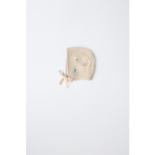 EMBROIDERED FLORAL KNIT BONNET - Light beige | ZARA United States