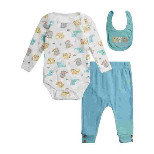 Millie & Myles Baby Boys and Girls Pants Set - 3 Piece Unisex Bodysuit Pants and Bib (Sizes: 0-9M)