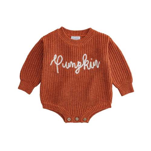 Mud Pie Baby Long-Sleeve Pumpkin Sweater-Knit Bodysuit