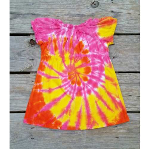 Infant Tie Dye Dress 12 month, Girls Pink Orange Yellow Peasant Dress