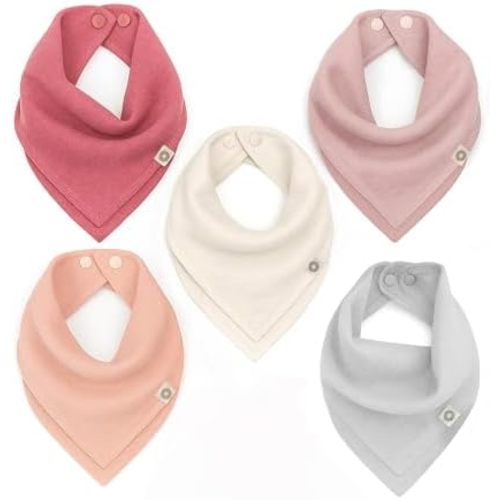 Kishu Baby Indi Organic Baby Bandana Bibs – Fairtrade 4-Way Reversible Drool Bibs for Boys & Girls – Unisex (Set of 5)