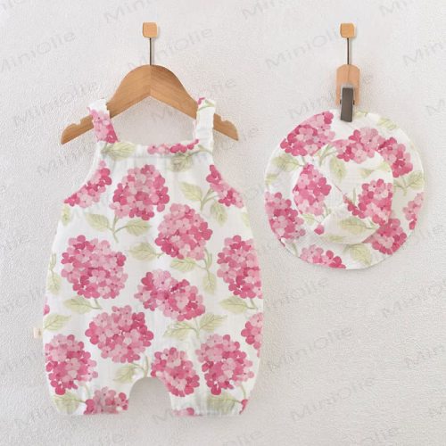 Baby Pink Floral Romper with Hat