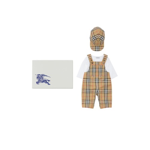 Check Cotton Three-piece Baby Gift Set