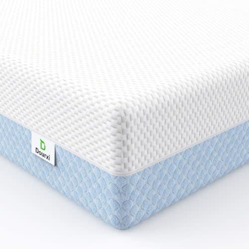 Dourxi Crib Mattress, Dual Sided Comfort Gel Memory Foam Toddler Mattress | Premium Triple-Layer Support Core, Breathable Removable Cover, for Infant&Toddler, Fits Standard Crib & Toddler Bed, Blue
