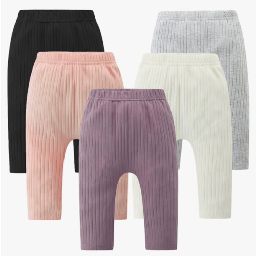 Fullfamous Baby and Toddler Girl's 5 Pack Cotton Ribbed Pull On Pants Leggings 0-4 Years