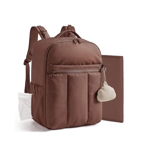 BAGSMART Baby Diaper Bag Backpack, Lightweight Puffy Diaper Bag with Insulated Pockets& Pacifier Case, Travel Stroller Straps with Waterproof Changing Pad, Coffee Brown