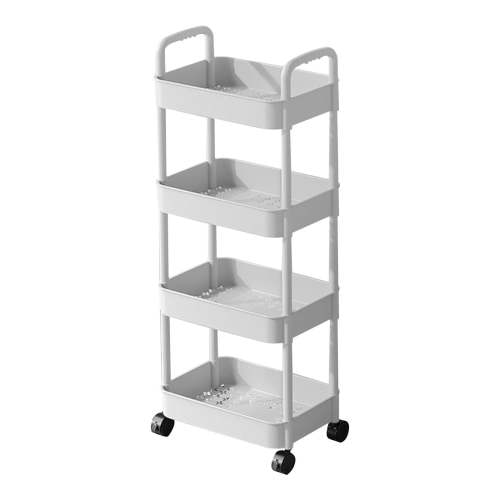 4-Tier Plastic Rolling Utility Cart with Handle, Multi-Functional Storage Trolley for Office, Living Room, Kitchen, Movable Storage Organizer with Wheels, 40×15 inch, White